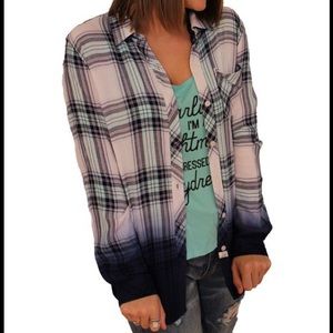 Girls Vintage Havana Dip Dye Plaid Button Down